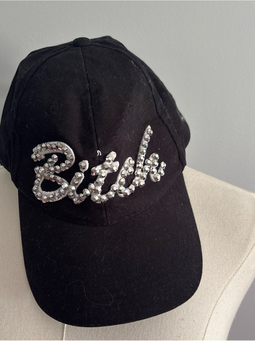 Black Baseball Cap Women Adjustable Cotton With Rhinestone Y2K/Mcbling